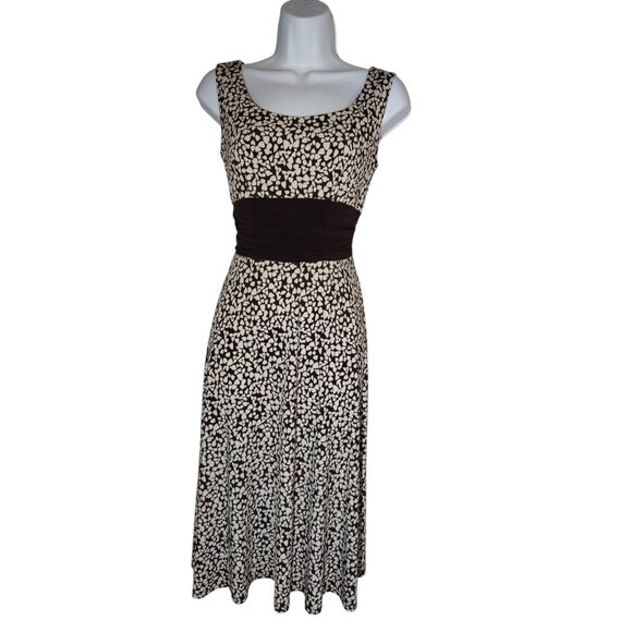 Perceptions Petite Brown Beige Sleeveless Scoop Neck Midi Sheath Dress 6P - Picture 1 of 5
